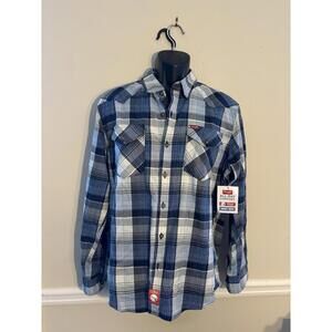 Wrangler Slim Fit Cowboy Wash Blue Plaid LS Button Shirt Men's Size Large NWT